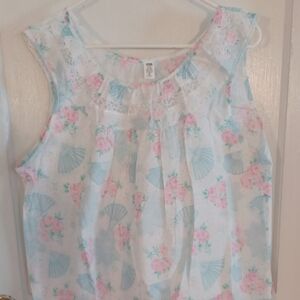 Vintage Pink and Blue Floral Night Gown New Vintage XXXlarge
